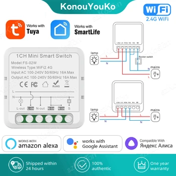 16A Tuya WiFi Smart Switch Modul 2-spôsob Kontroly Smart Home Automation Mini Istič Hlasové Ovládanie Funguje Alexa Google Alice