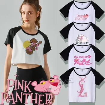 Pink Panther Lete Farbou Krátke Rukávy Vystavení Pupok T-shirt pre Ženy je Iny Top okolo Krku Voľné Dno Tričko Trend