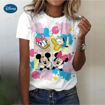 Disney Letné Módy Tlače Oblečenie Tee Tričko Akvarel Krásne Roztomilé Mickey Mouse Ženy Cartoon Krátky Rukáv Grafické T-shirts