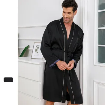 Black Tvaru Župan Šaty S Pásom Mužov Kimono Župan Sleepwear Plavky Leto Bežné Hodvábny Satén Domov Nosiť Odev