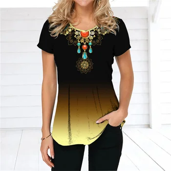 2023 dámske Letné tričko 3D Fashion Tlač Gradient Harajuku Tlač Krátky Rukáv Oblečenie Voľné Nadrozmerné Pohodlné Top