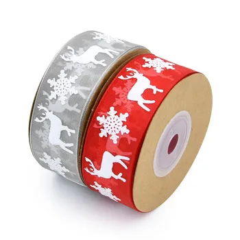 10Meter Vytlačené Vianočné Dekorácie Páska 2,5 cm Narodeniny Darček Zábal Slávnostné Snowflake Elk Červená navidad Páse s nástrojmi