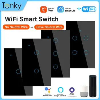 Tuya WiFi NÁS Smart Light Switch Neutrálny Vodič/Nie Neutrálny Vodič Vyžaduje 120 Typ Steny Dotykový Spínač Pracovať S Alexa, Domovská stránka Google