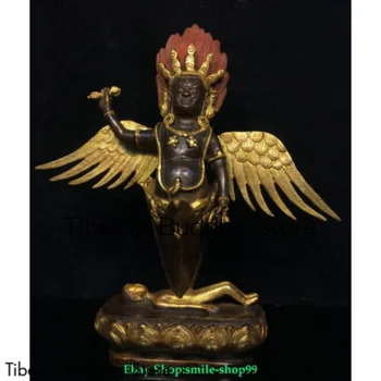 Pozlátený Bronz Redpoll Okrídlený Vták Garuda Eagle Buddha Phurba Dýku Držiteľ Faqi