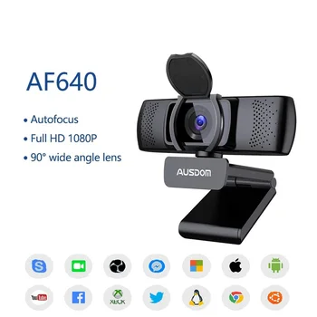Webová Kamera s Krytom, automatické Zaostrovanie Full HD Kamera 1080P S Dvojitou Redukciou Šumu Mikrofóny Pre Desktop/Laptop/Mac