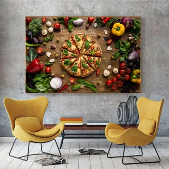 Kuchyňa Tvorivé Love Pizza Stenu Decor Art Plátno, Vytlačí Realistický Bio Zelenina Dekoratívne Plátno Obrazy Na Stenu Decor