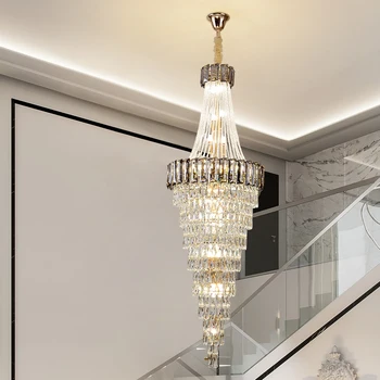 Vstupná Hala Obývacia Izba, Veľká Moderná Crystal Chandleier Veľké Dlhé Schodisko Hotel Hala Luxusné K9 Crystal Zlatý Prívesok Svetlo
