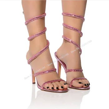 Pereira Ružová Motúzov Crystal Sandále Stiletto Vysokým Podpätkom Otvorené Prst Topánky pre Ženy Päty Topánky na Podpätkoch Lete Zapatillas Mujer