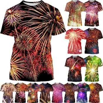 Nové Ohňostroj 3D Tlač T-shirt Rainbow Plameň Okrúhlym Výstrihom, Krátky Rukáv, Farebné Plameň Vzor Muži Ženy Móda Ležérny Top Tees