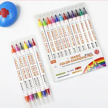 12Colors/Set Papiernictvo Farby Dvojité Hlavu Farba Pera Fluorescenčné Marker Pero, Zvýrazňovač, Nastaviť Nástroje na Kreslenie