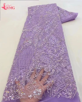 OIMG 2024 High-End Ručný Korálkové Čipky Textílie Francúzsko Flitrami Výšivky 3D Korálky Nigérijský Svadobné Oka Čipky Tkaniny Pre Šitie