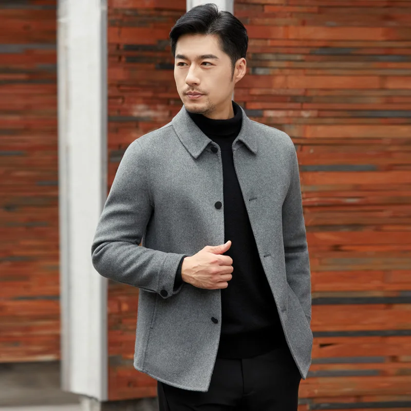 Jueqi cashmere kabát mužov obojstranné vlnené kabát na jeseň a zimu nové 100% čistá vlna vlnené kabát PÁN-3020